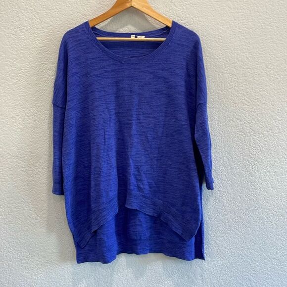 Anthropologie Moth Blue High Low Slit Sides 3/4 Sleeve Sweater Size Medium - Picture 1 of 8